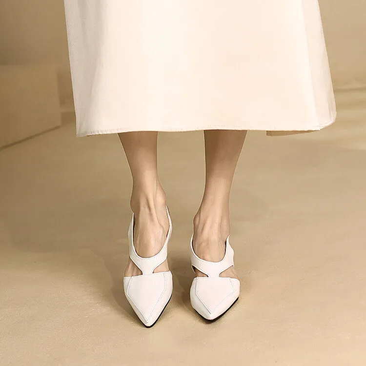 Women's Candy Color Hollow Out Medium Heel Slingback Sandals Strappy Heeled Sandals