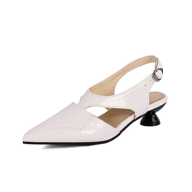 Sandals Leopard Women's Candy Color Hollow Out Medium Heel Slingback Sandals