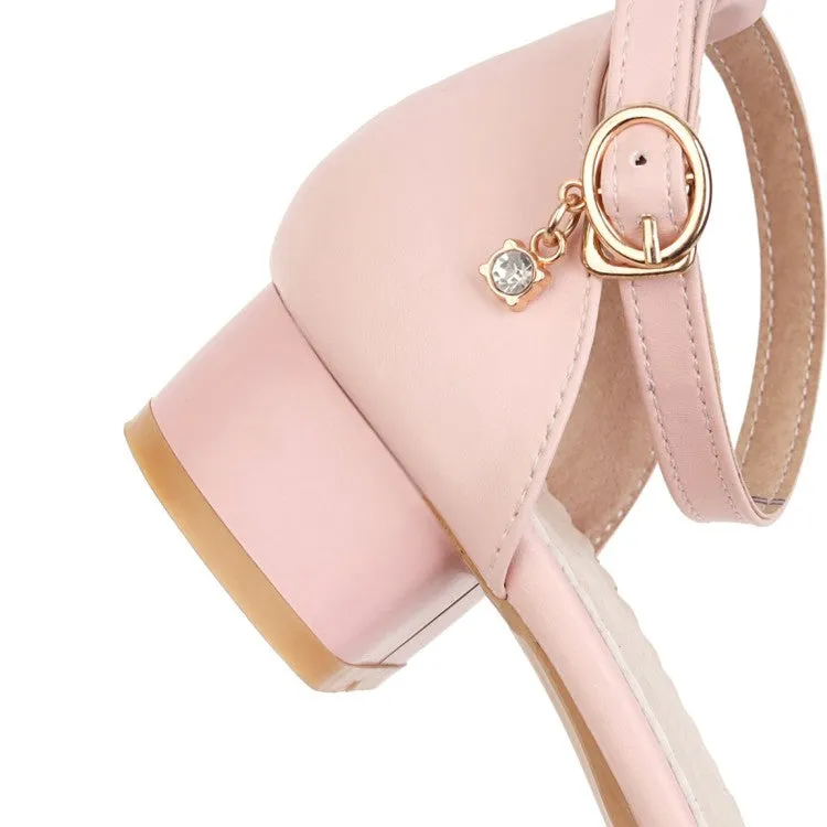 Women's Solid Color Round Toe Lace Butterfly Knot Ankle Strap Block Heel Low Heels Sandals Best Waterproof Sandals