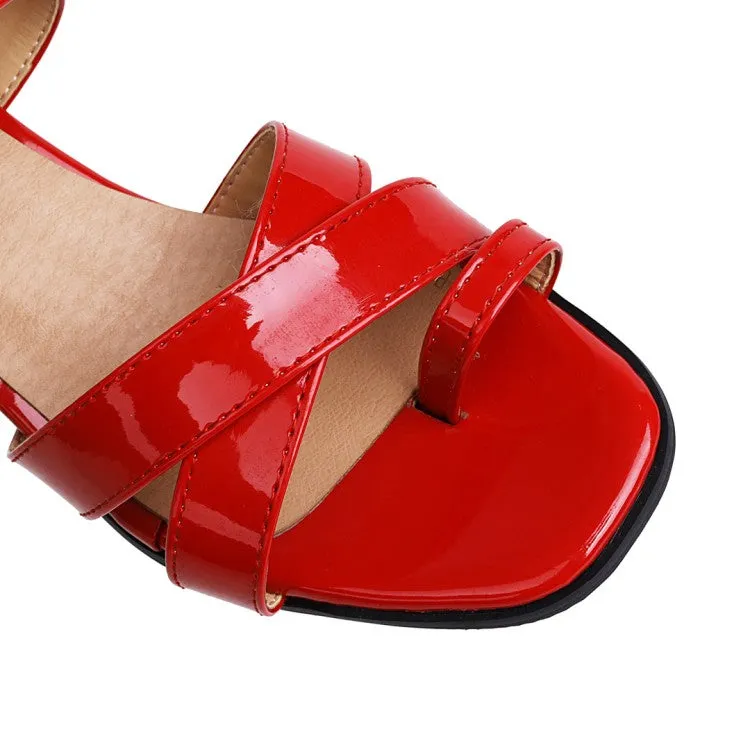 Women's's Square Toe Patent Leather Block Heels Sandals Opened Toed Sandals
