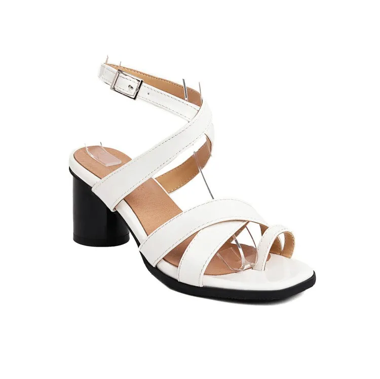 Sandals Grand Antigua Women's's Square Toe Patent Leather Block Heels Sandals