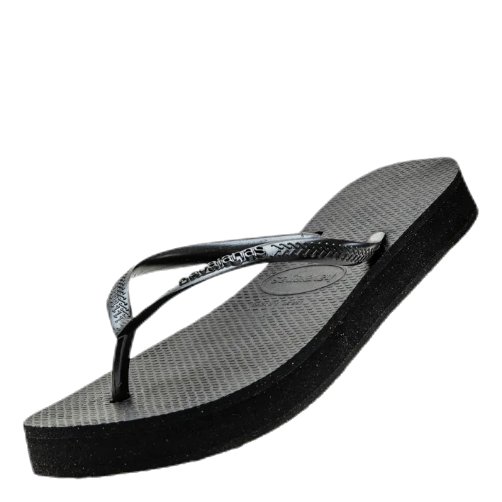 Grass Flip Flops Slim Flatform Black