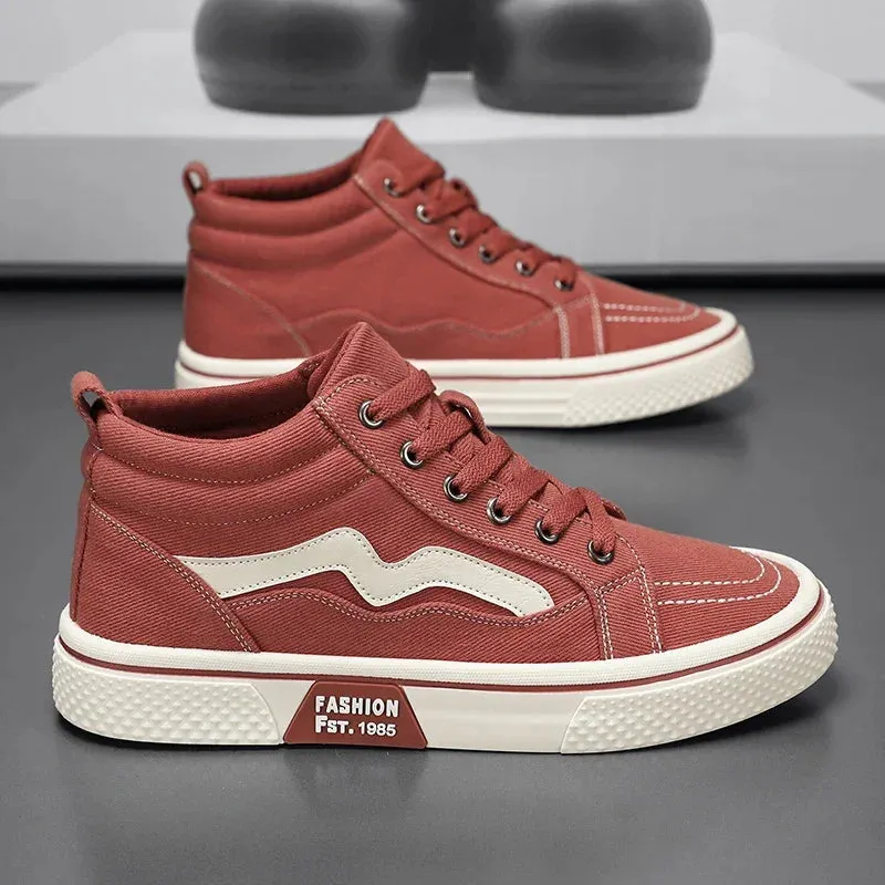 Fashion High Top Men Casual Shoes Comfortable Flat Boot Sneakers Men Canvas Shoes Lightweight Flats Students Walking Sport Shoes Designer Flat Wedding Shoes