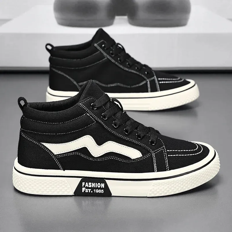 Leopard Shoes Flats Fashion High Top Men Casual Shoes Comfortable Flat Boot Sneakers Men Canvas Shoes Lightweight Flats Students Walking Sport Shoes