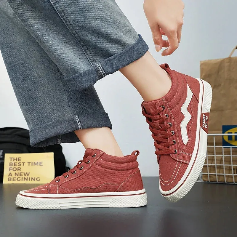 Fashion High Top Men Casual Shoes Comfortable Flat Boot Sneakers Men Canvas Shoes Lightweight Flats Students Walking Sport Shoes Best Football Shoes For Flat Feet