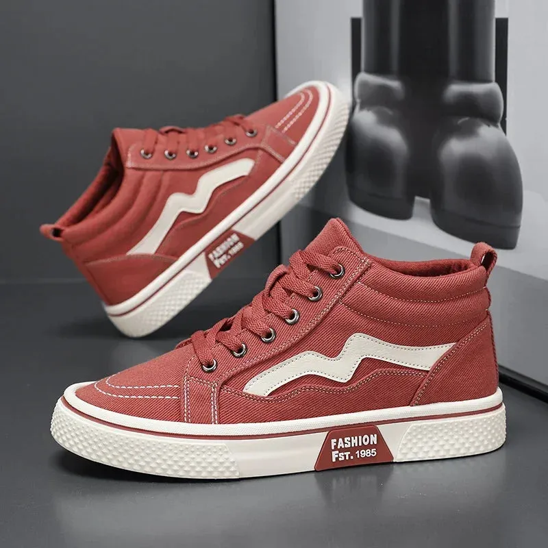 Fashion High Top Men Casual Shoes Comfortable Flat Boot Sneakers Men Canvas Shoes Lightweight Flats Students Walking Sport Shoes Flat Dress Shoes Wedding