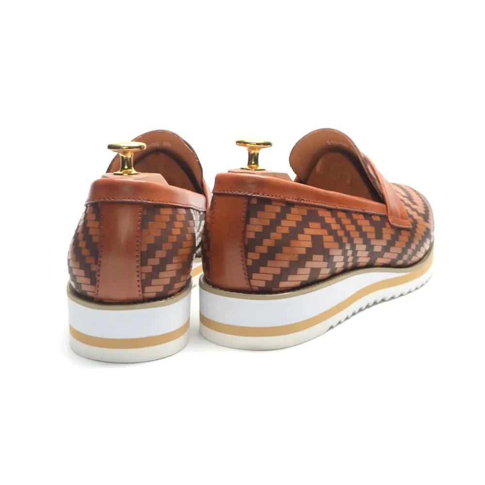 Golden Slides Fashion Woven Penny Loafers Shoes