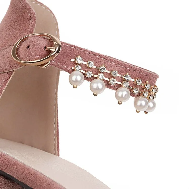 Women's Flora Ankle Strap Pearls Hollow Out Block Heel Low Heels Sandals Covered Toe Sandals