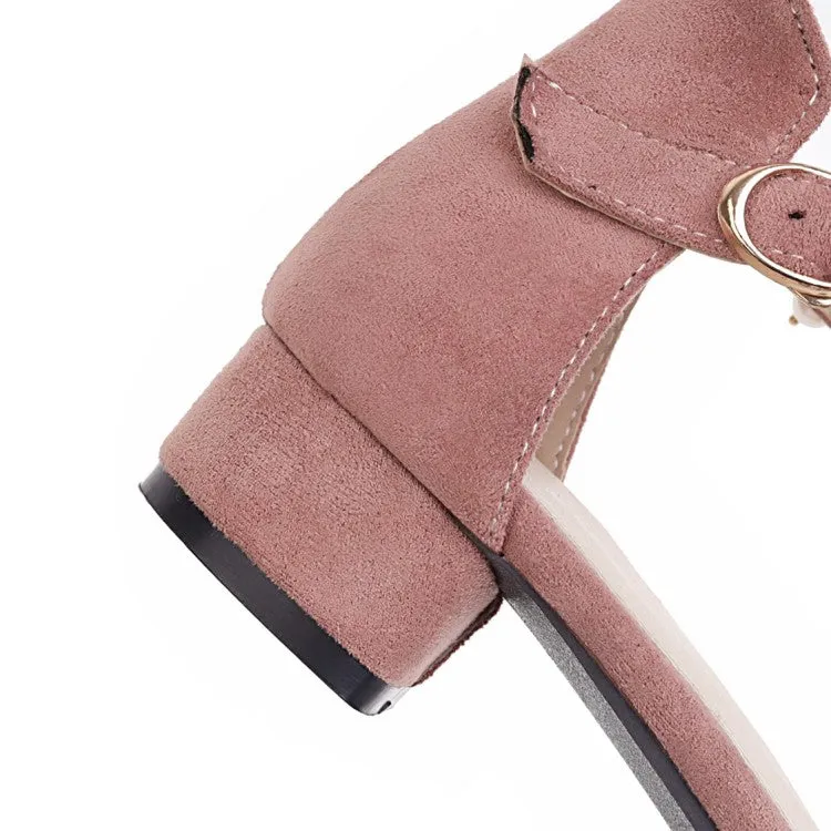 Women Sandals Women's Flora Ankle Strap Pearls Hollow Out Block Heel Low Heels Sandals