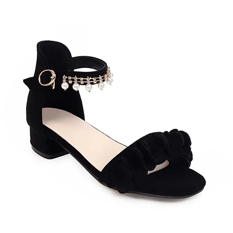 Women's Flora Ankle Strap Pearls Hollow Out Block Heel Low Heels Sandals Ugly Sandals