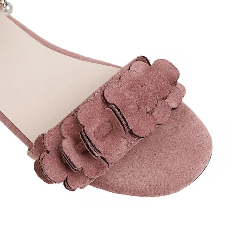 Women's Flora Ankle Strap Pearls Hollow Out Block Heel Low Heels Sandals Sandals Dominican Republic