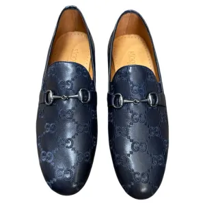 Navy Blue Men's Luxury Trendy Loafers Slip-on Dress Shoes with Sliver Buckle Style No: 1150 Wide With Loafers