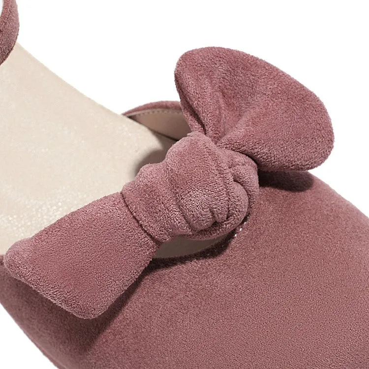 Sandals 777 Deal Women's Lolita Suede Butterfly Knot Hollow Out Round Toe Block Heel Low Heels Sandals