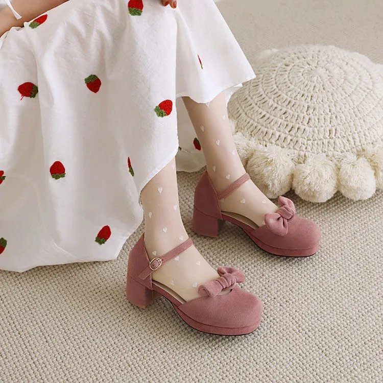 Sandals Jamaica Bungalow Women's Lolita Suede Butterfly Knot Hollow Out Round Toe Block Heel Low Heels Sandals