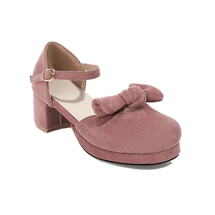 Women's Lolita Suede Butterfly Knot Hollow Out Round Toe Block Heel Low Heels Sandals Zappos Sandals