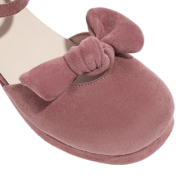 Women's Lolita Suede Butterfly Knot Hollow Out Round Toe Block Heel Low Heels Sandals Under Armour Sandals