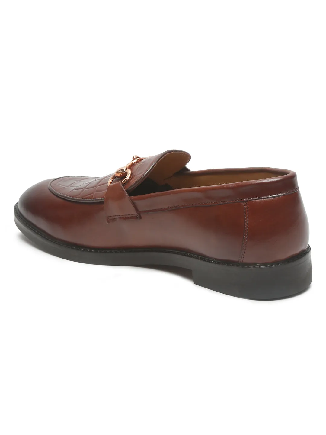 Crossword Clue Loafers Men's Brown Croco Texture Leather Loafers