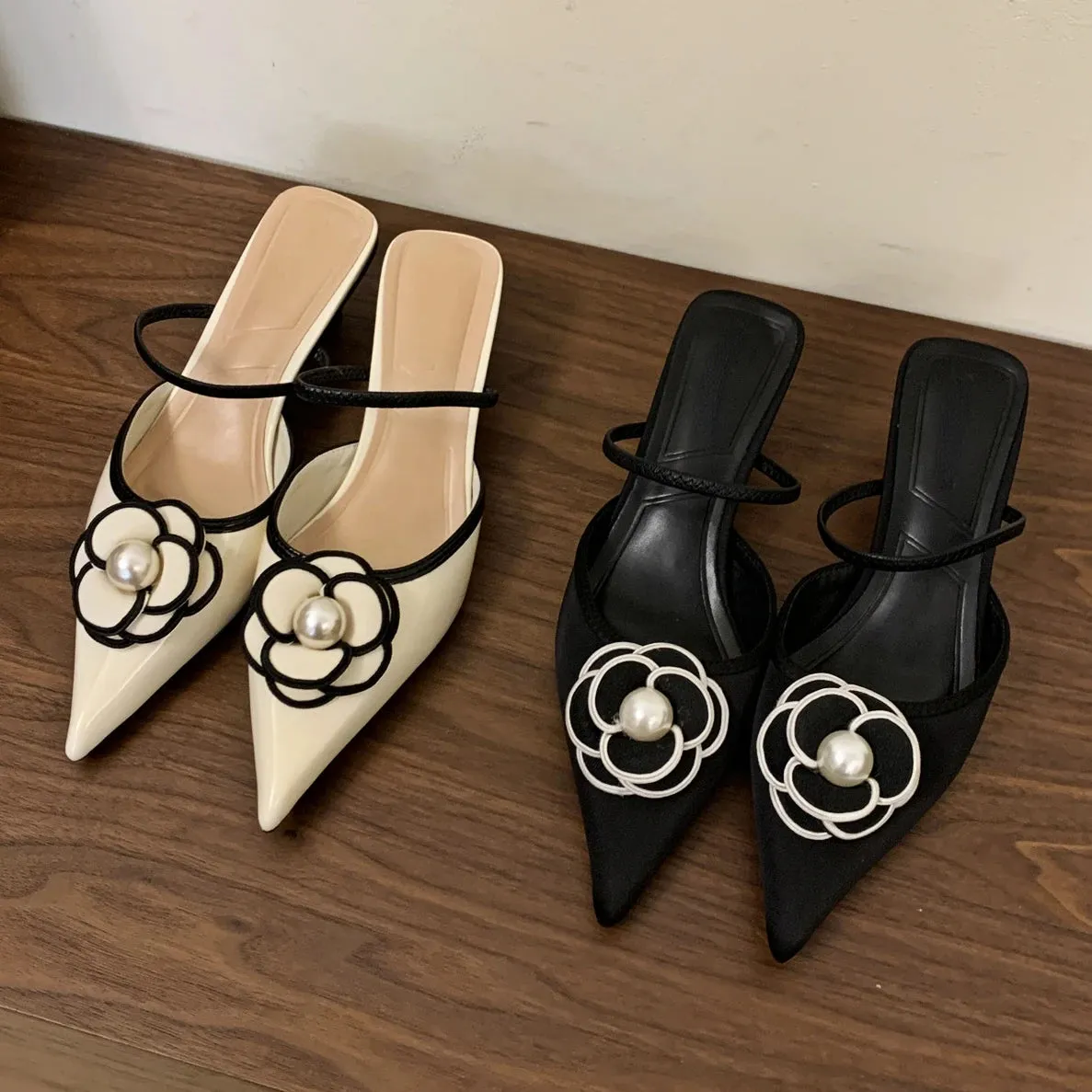 Flower Pointed Toe High Heels Women Luxury Designer Sandals Female Summer Elegant Fashion Pumps Woman Flower Mule Slippers Women Sandals Nails Sylvania