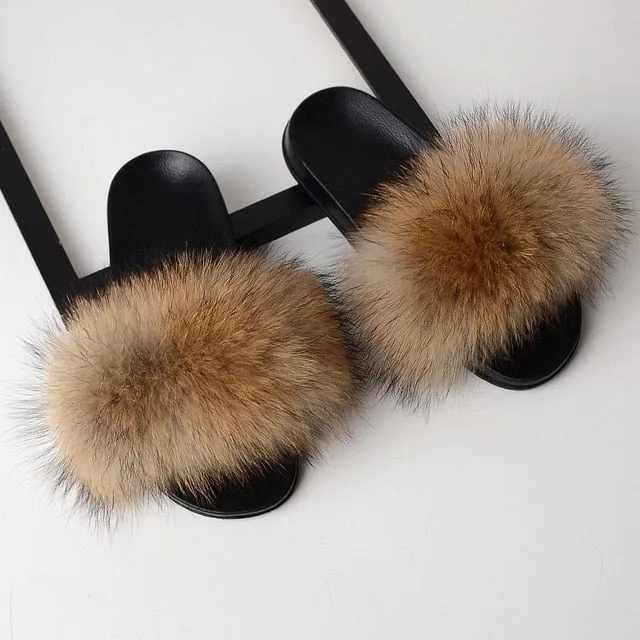 Jesus Slppers SARSALLYA Fur Slippers Women Real Fox Fur Slides Home Furry Flat Sandals Female Cute Fluffy House Shoes Woman Brand Luxury 2020