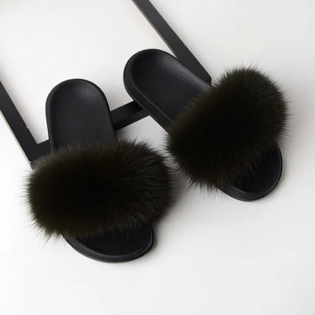 SARSALLYA Fur Slippers Women Real Fox Fur Slides Home Furry Flat Sandals Female Cute Fluffy House Shoes Woman Brand Luxury 2020 Cow Print Slides
