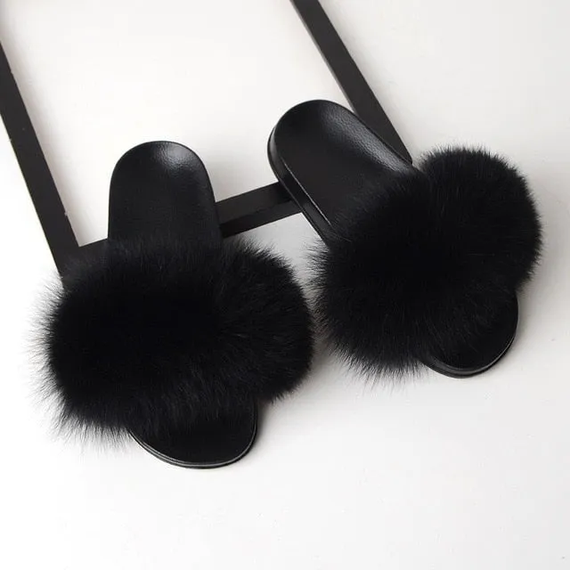 Hideaway Slippers SARSALLYA Fur Slippers Women Real Fox Fur Slides Home Furry Flat Sandals Female Cute Fluffy House Shoes Woman Brand Luxury 2020