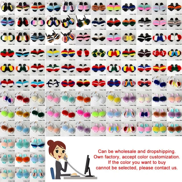 SARSALLYA Fur Slippers Women Real Fox Fur Slides Home Furry Flat Sandals Female Cute Fluffy House Shoes Woman Brand Luxury 2020 Extra Wide Slippers For Swollen Feet