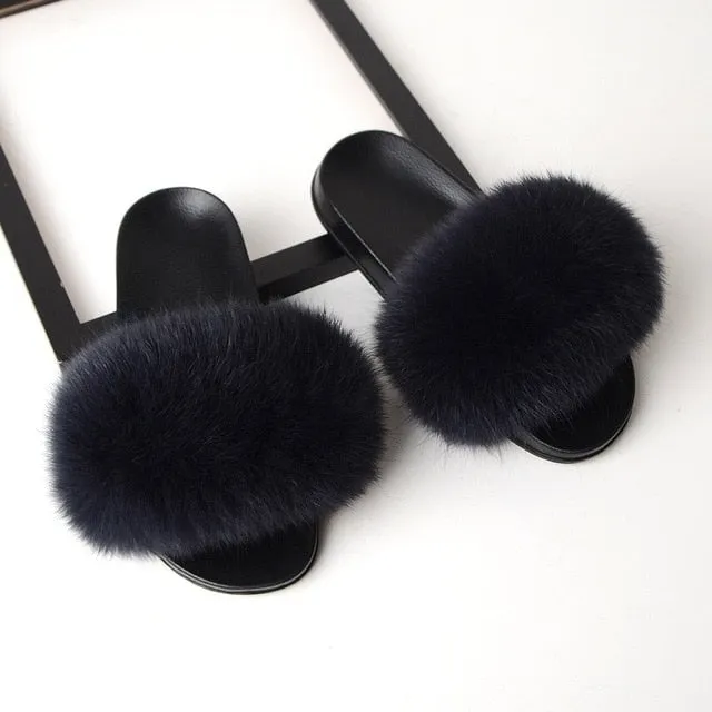 SARSALLYA Fur Slippers Women Real Fox Fur Slides Home Furry Flat Sandals Female Cute Fluffy House Shoes Woman Brand Luxury 2020 Traditional Slippers