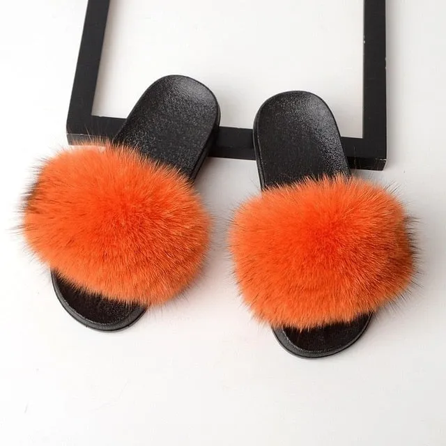 SARSALLYA Fur Slippers Women Real Fox Fur Slides Home Furry Flat Sandals Female Cute Fluffy House Shoes Woman Brand Luxury 2020 Fluff Yeah Slides