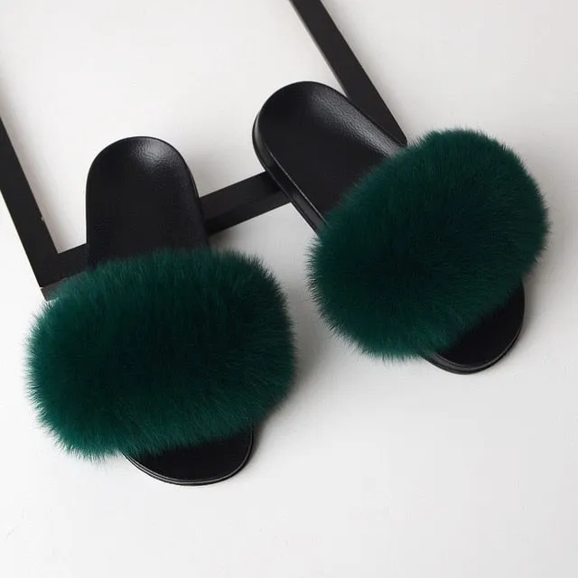 SARSALLYA Fur Slippers Women Real Fox Fur Slides Home Furry Flat Sandals Female Cute Fluffy House Shoes Woman Brand Luxury 2020 Fluffy Rabbit Slippers