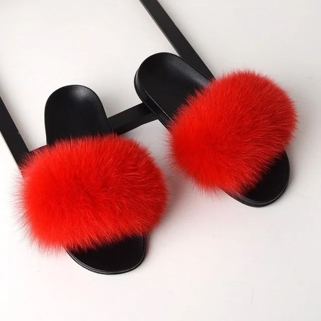 SARSALLYA Fur Slippers Women Real Fox Fur Slides Home Furry Flat Sandals Female Cute Fluffy House Shoes Woman Brand Luxury 2020 Real Sheepskin Slippers