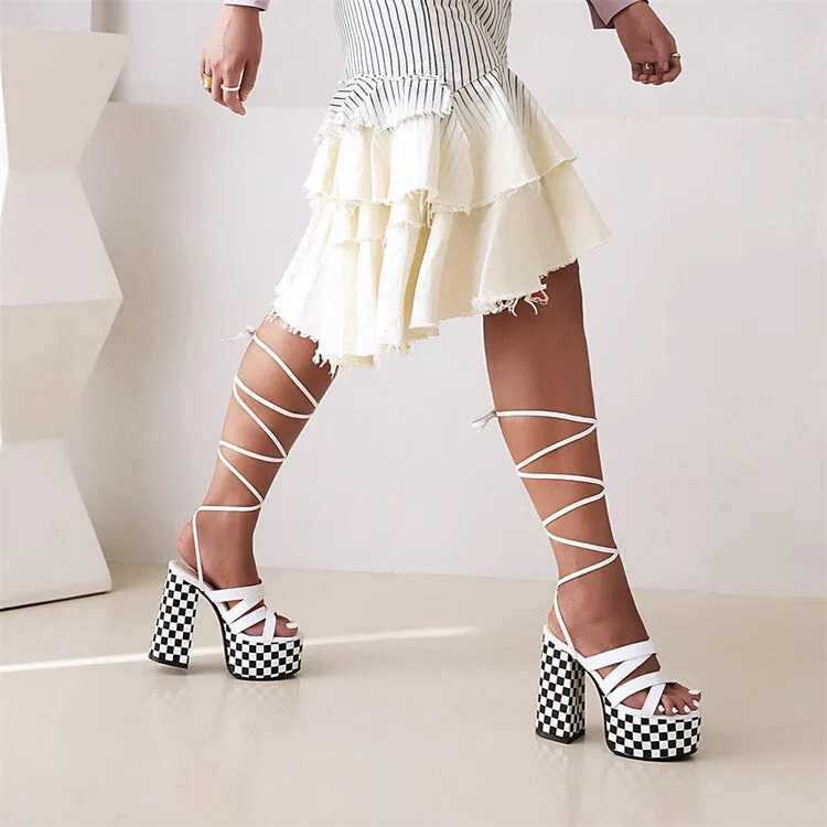 Women's Cross Straps Thick Sole Chunky Heel Platform Sandals Sandals Tie Up