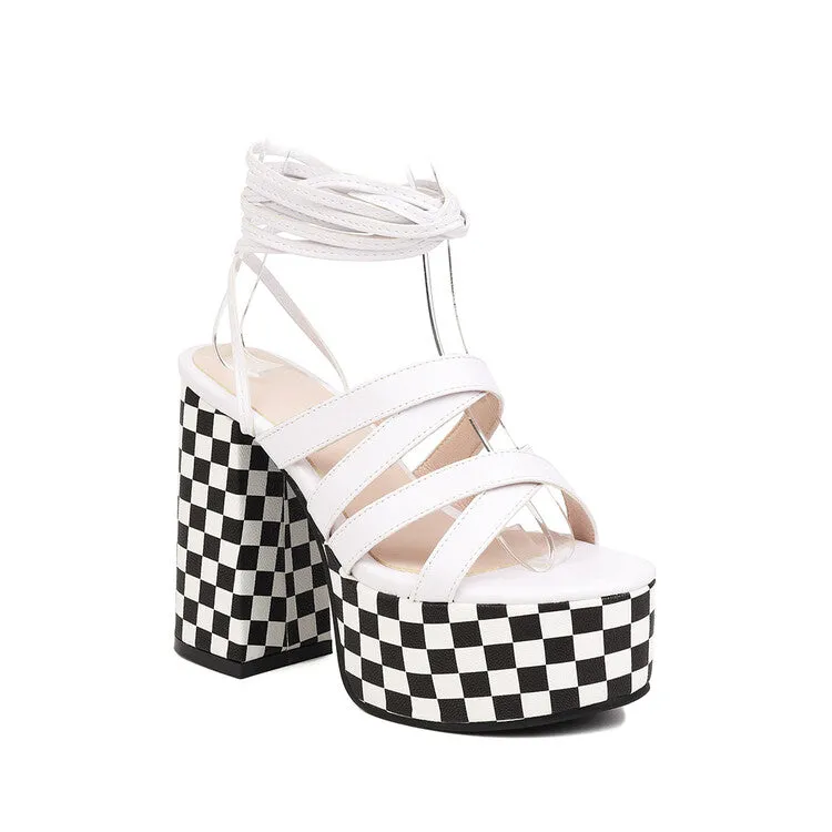 90s Sandals Women's Cross Straps Thick Sole Chunky Heel Platform Sandals