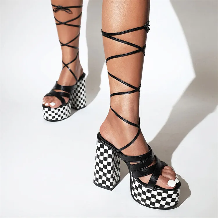 Gdefy Sandals Women's Cross Straps Thick Sole Chunky Heel Platform Sandals