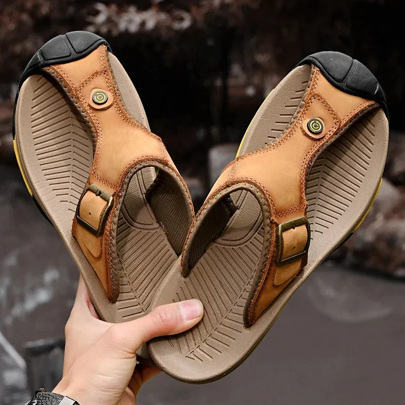 Bare Traps Sandals Shoes Genuine Leather Sandals Men Breathable Summer Shoes Man Waterproof Outdoor Men Sandals Antiskid Beach Sandals Footwear