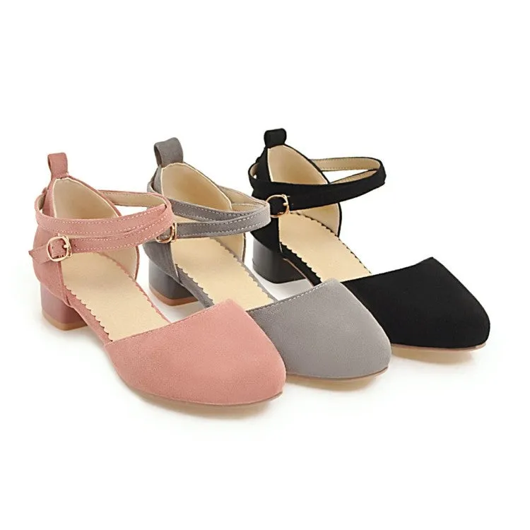 Women's Solid Color Suede Hollow Out Ankle Wrap Low Block Heels Sandals Trend Sandals