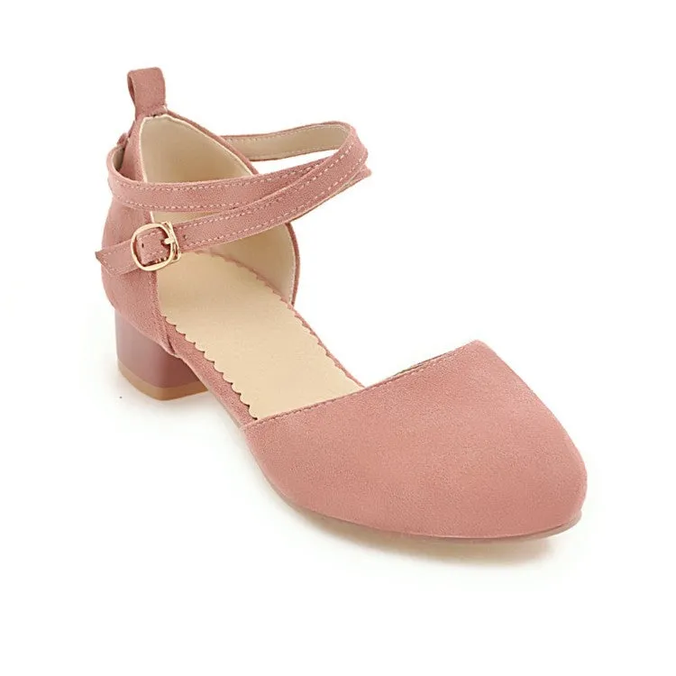 Bow Sandals Women's Solid Color Suede Hollow Out Ankle Wrap Low Block Heels Sandals