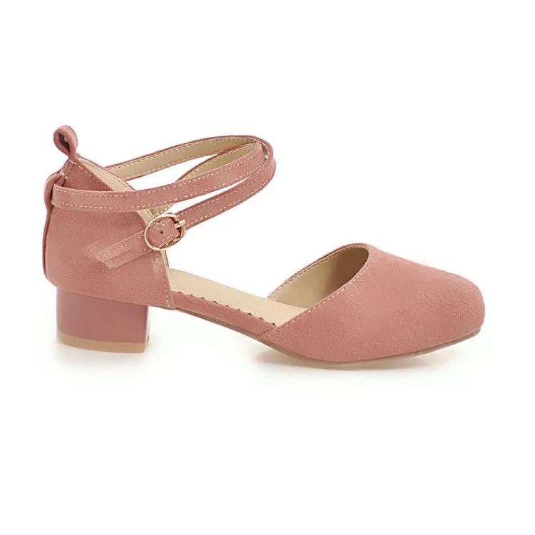 Women's Solid Color Suede Hollow Out Ankle Wrap Low Block Heels Sandals Leggings And Sandals