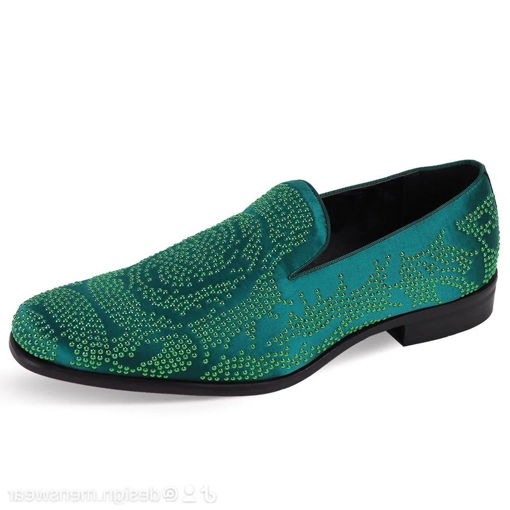 Penny Loafers In Spazzolato Leather Green Sequin Stone Men's Loafers Luxury Design Slip-on Dress Shoes