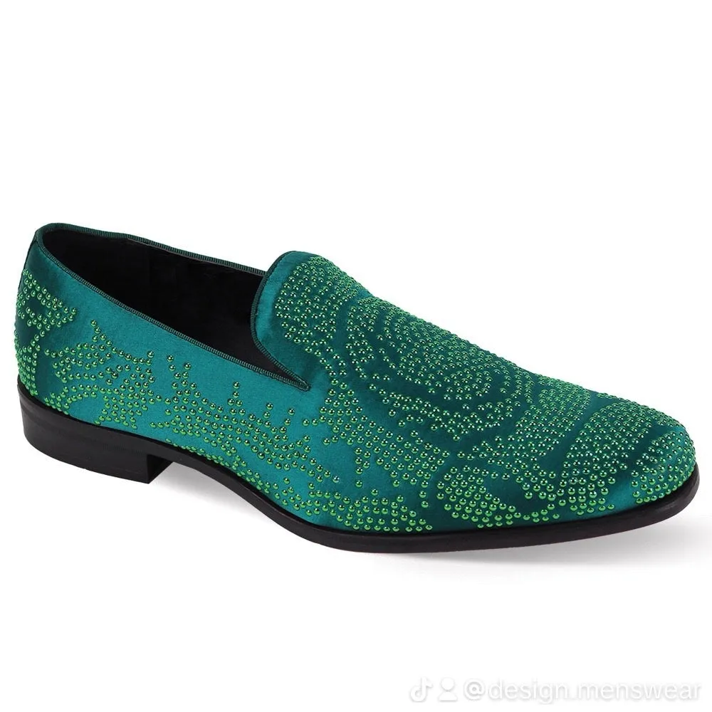 Best Loafers 2024 Green Sequin Stone Men's Loafers Luxury Design Slip-on Dress Shoes