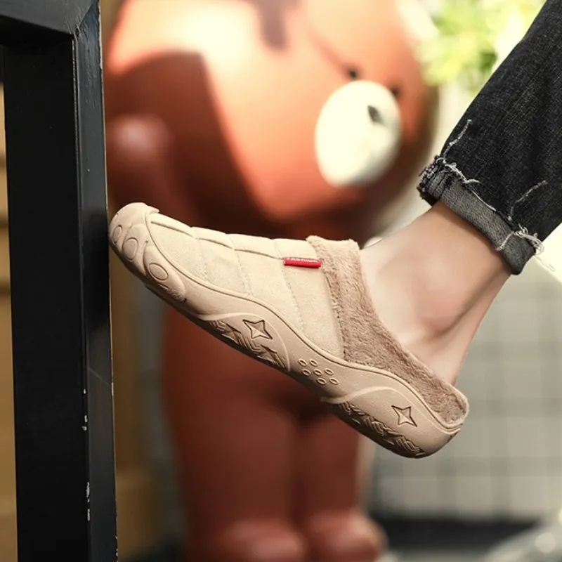 Initial Slippers Groovywish Fleece Warm Slippers For Men Basic Winter Shoes