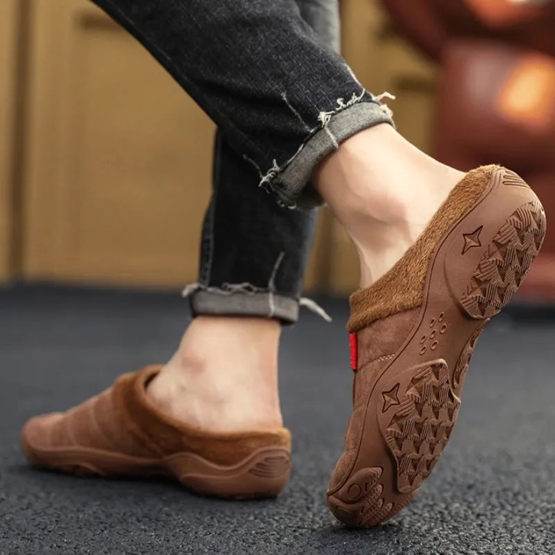 Groovywish Fleece Warm Slippers For Men Basic Winter Shoes Cow House Slippers