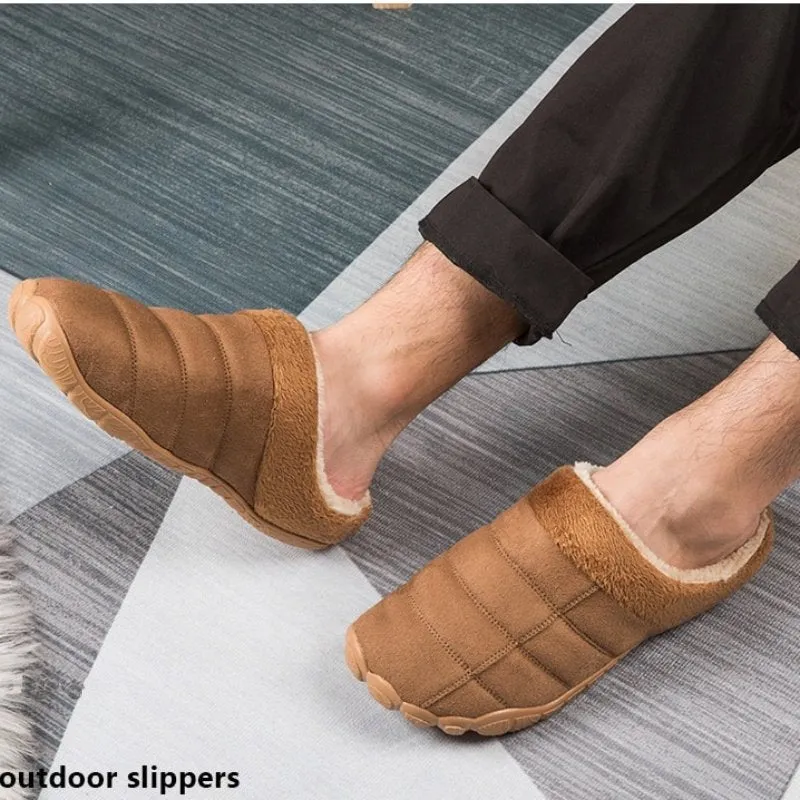 Groovywish Winter Fur Slippers For Men Suede Interior Shoes Fuzzy Sock Slippers