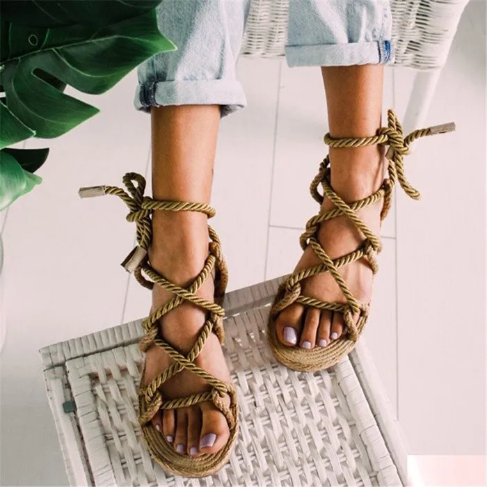 HAJINK Lace Up Sandals Twisted Flip Flops