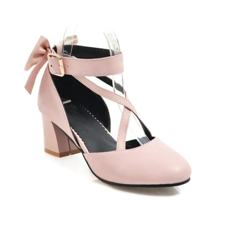 Women's Ankle Strap Back Butterfly Knot Block Heel Sandals Infant Sandals