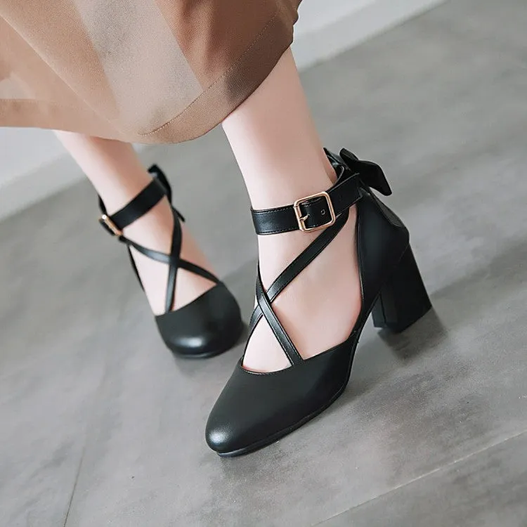 Sandals Golf Resorts Women's Ankle Strap Back Butterfly Knot Block Heel Sandals