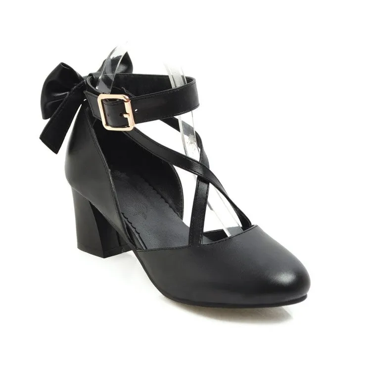 Women's Ankle Strap Back Butterfly Knot Block Heel Sandals Stitching Sandals