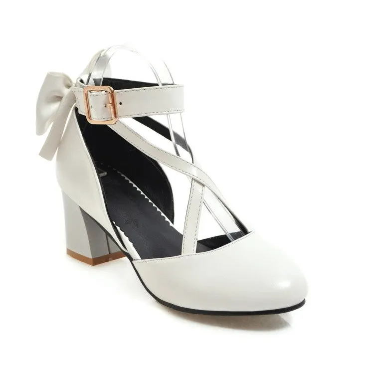 Women's Ankle Strap Back Butterfly Knot Block Heel Sandals In Aruba