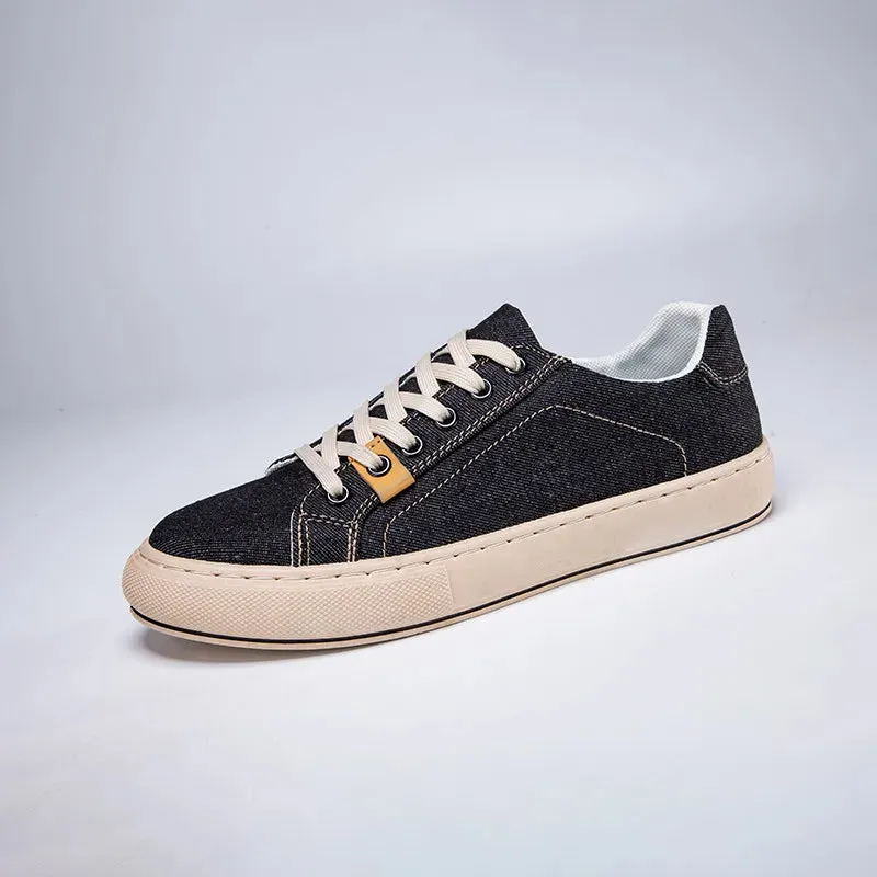 Wiaofellas  -  Japanese Style Cowboy Blue Men Canvas Sneakers FLat Non-slip Men's Vulcanized Shoes Breathable Low Cut Skateboard Shoes for Man Good Walking Shoes For With Flat Feet