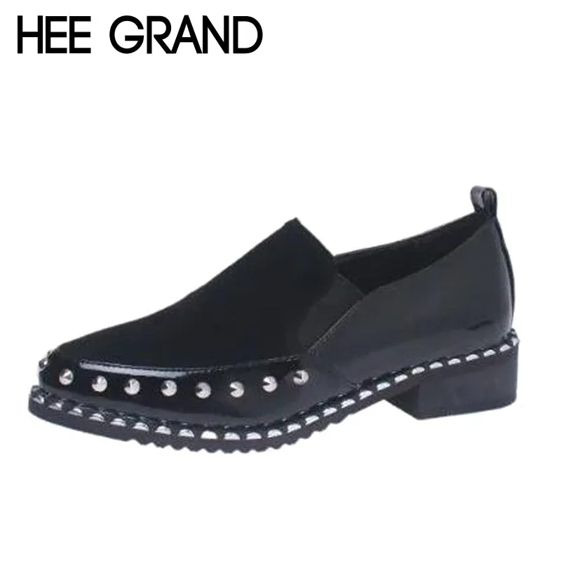 HEE GRAND Rivet Decoration Women Pointed Toe Women Thick Heel Oxfords Neutral Style Slip-on Woman's Shoes XWX6265 Rugged Oxfords