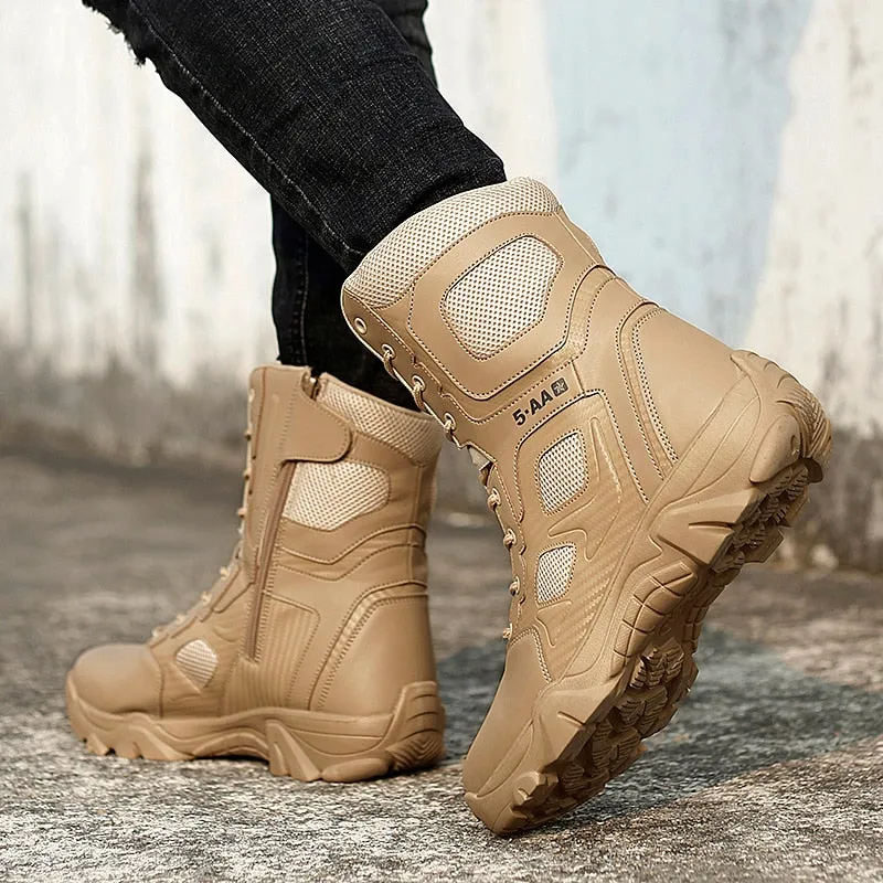 High Top Tactical Boots Men Shoes Waterproof Hiking Outdoor Hunting Mountain Desert Combat Military Wedge Sole Work Boots